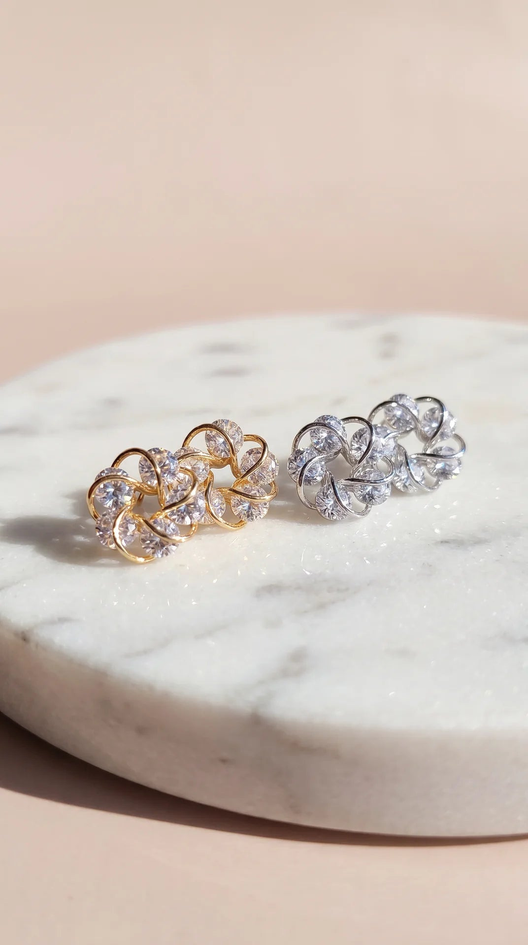 Curved Round Cut Crystal Stud Earrings
