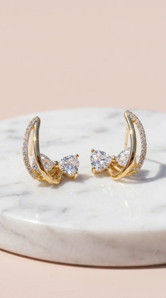 Bow Huggie Crystal Earrings