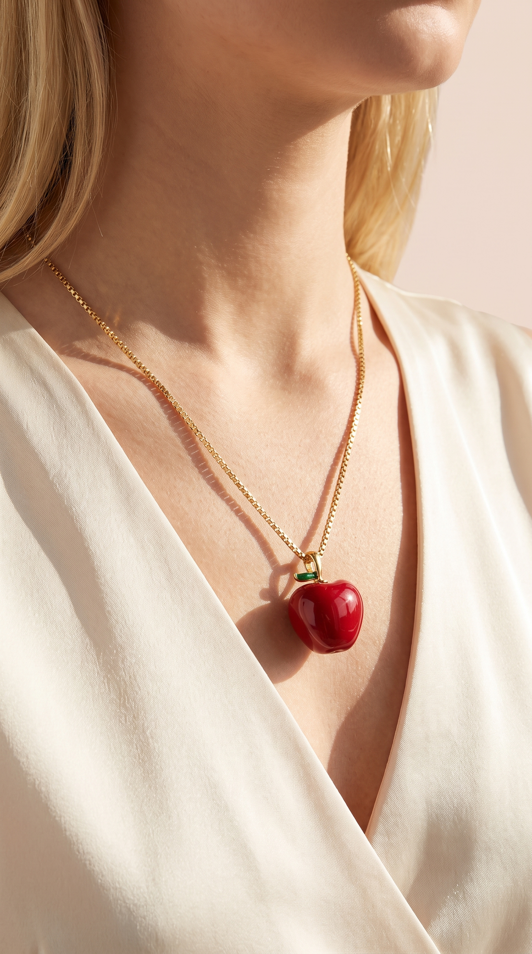 Red Apple Gold Plated Steel Pendant Necklace