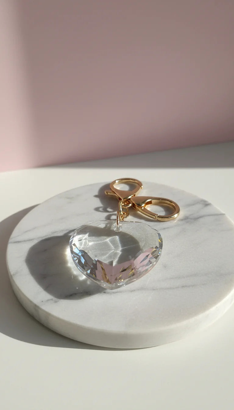 Faceted Glass Heart Crystal Keyring & Bag Charm