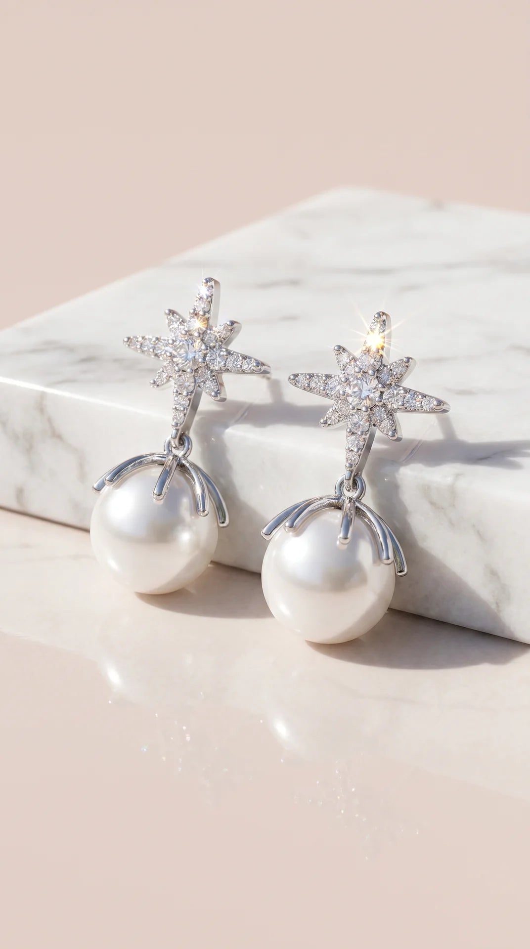 Crystal Star With Pearl Drop & Dangle Earrings
