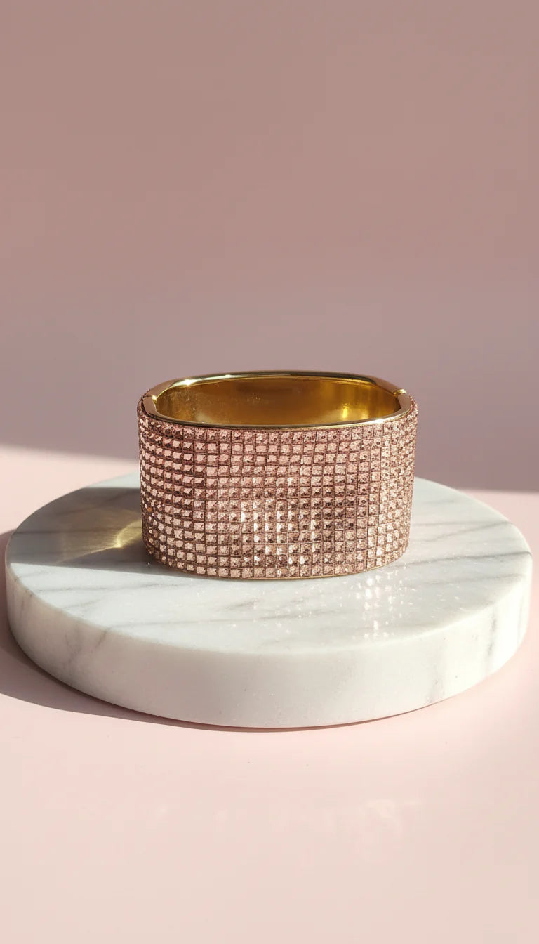 Chunky Hinged Mirrored Crystal Bangle