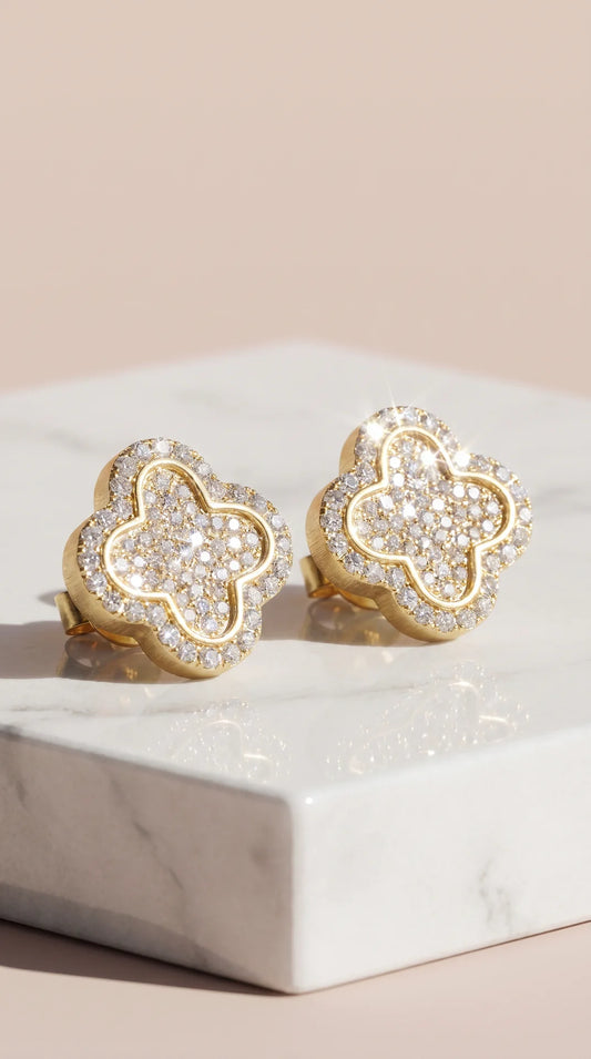 Clover Flower Pavé Crystal Stud Earrings