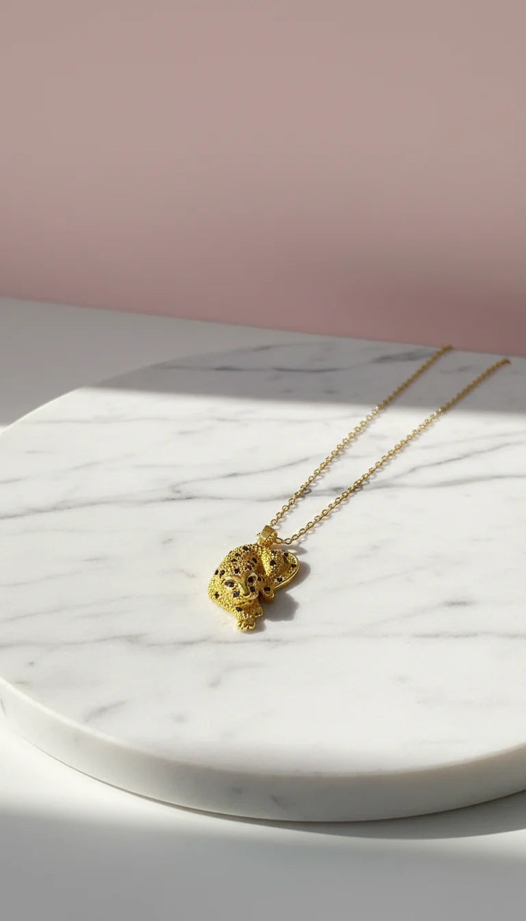 Waterproof Gold Leopard Stainless Steel Gold Plated Pendant Necklace