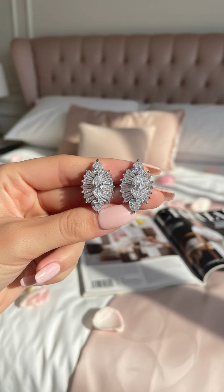 Art Deco Inspired Crystal Cluster Stud Earrings