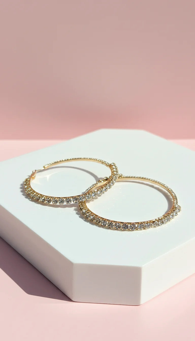 Round Crystal Classic Hoop Earrings