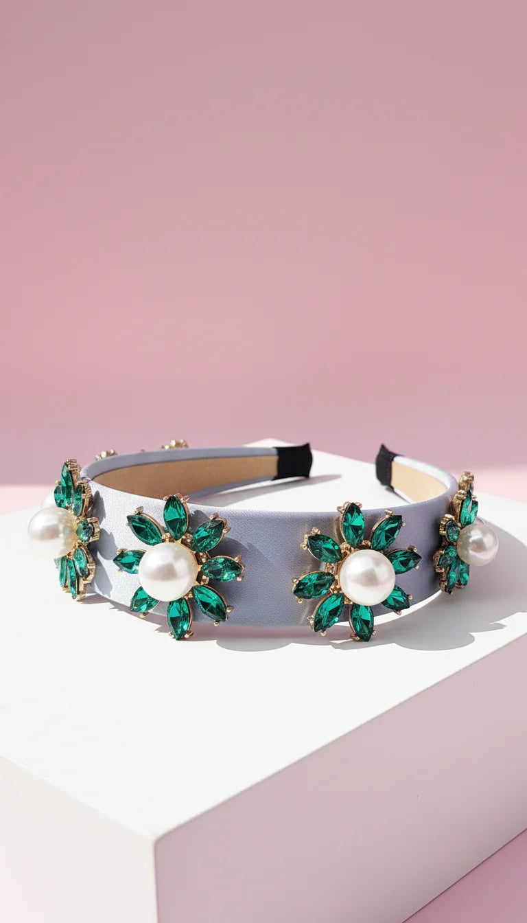 Women’s Jeweled Flower Statement Headband & Hair Band