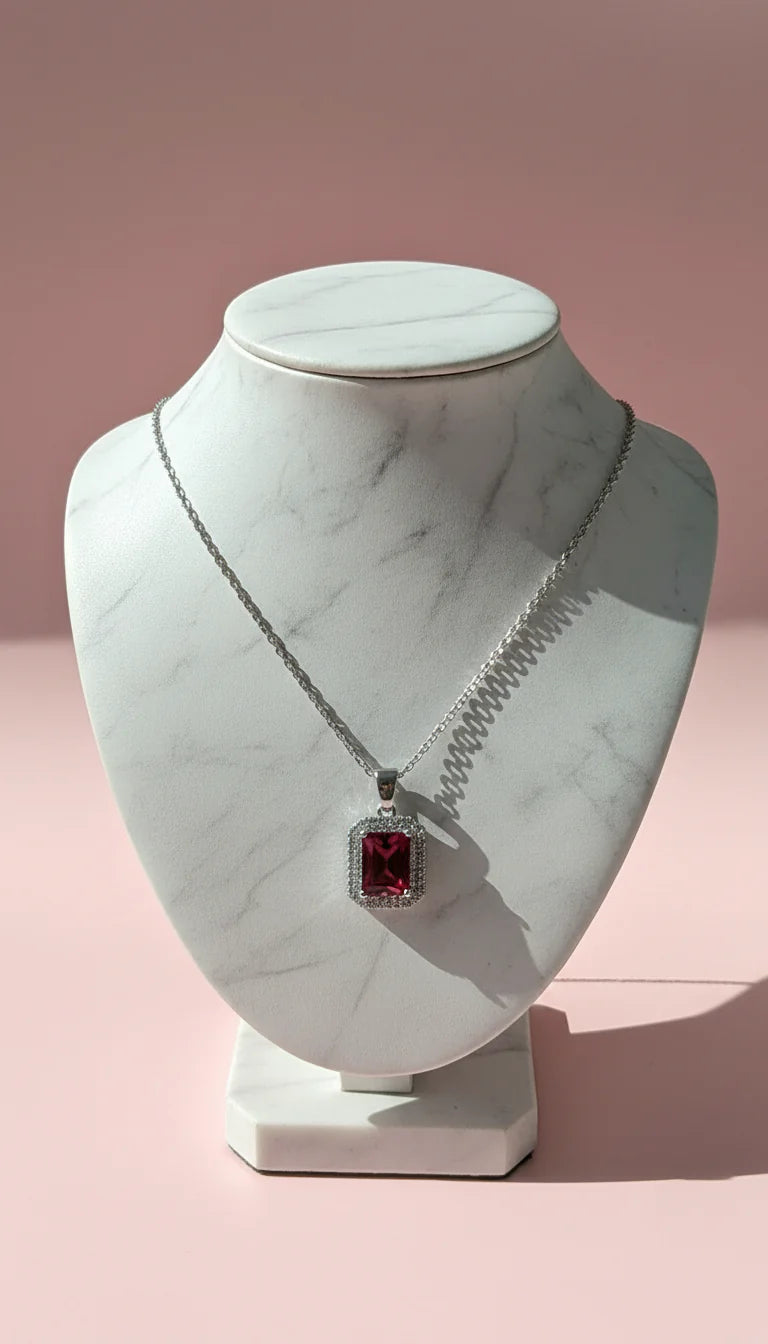 Waterproof Baguette Cut Crystal Pendant Necklace