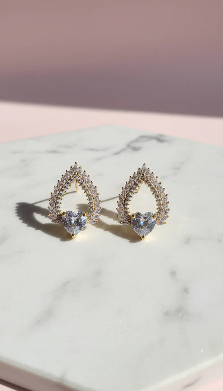 Teardrop Heart Crystal Stud Earrings