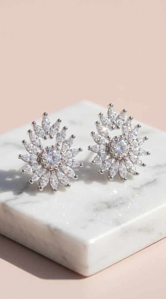 Sun Burst Statement Gold Plated Crystal Stud Earrings