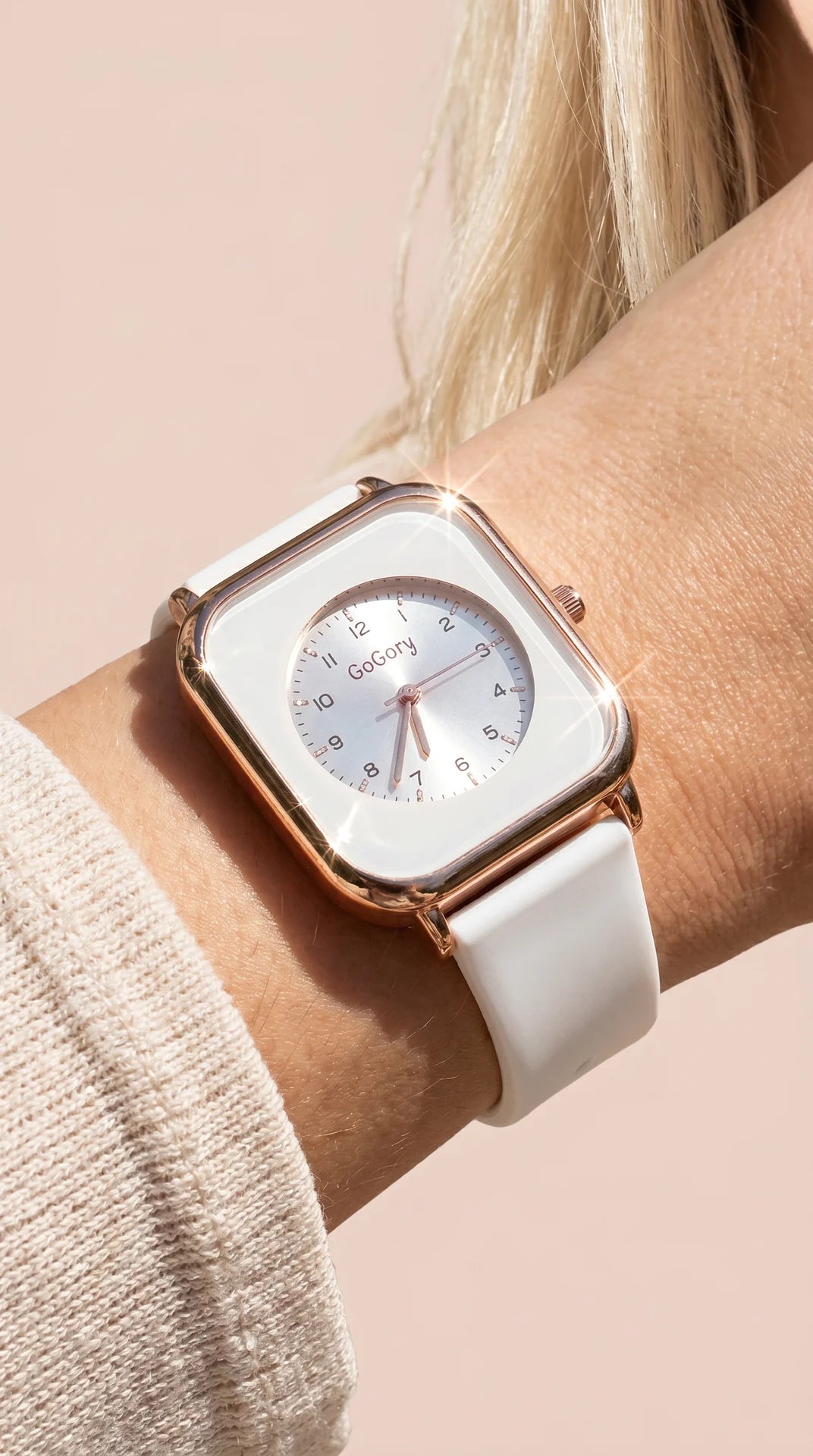 Square Gold Face Silicone Popper Closure Watch