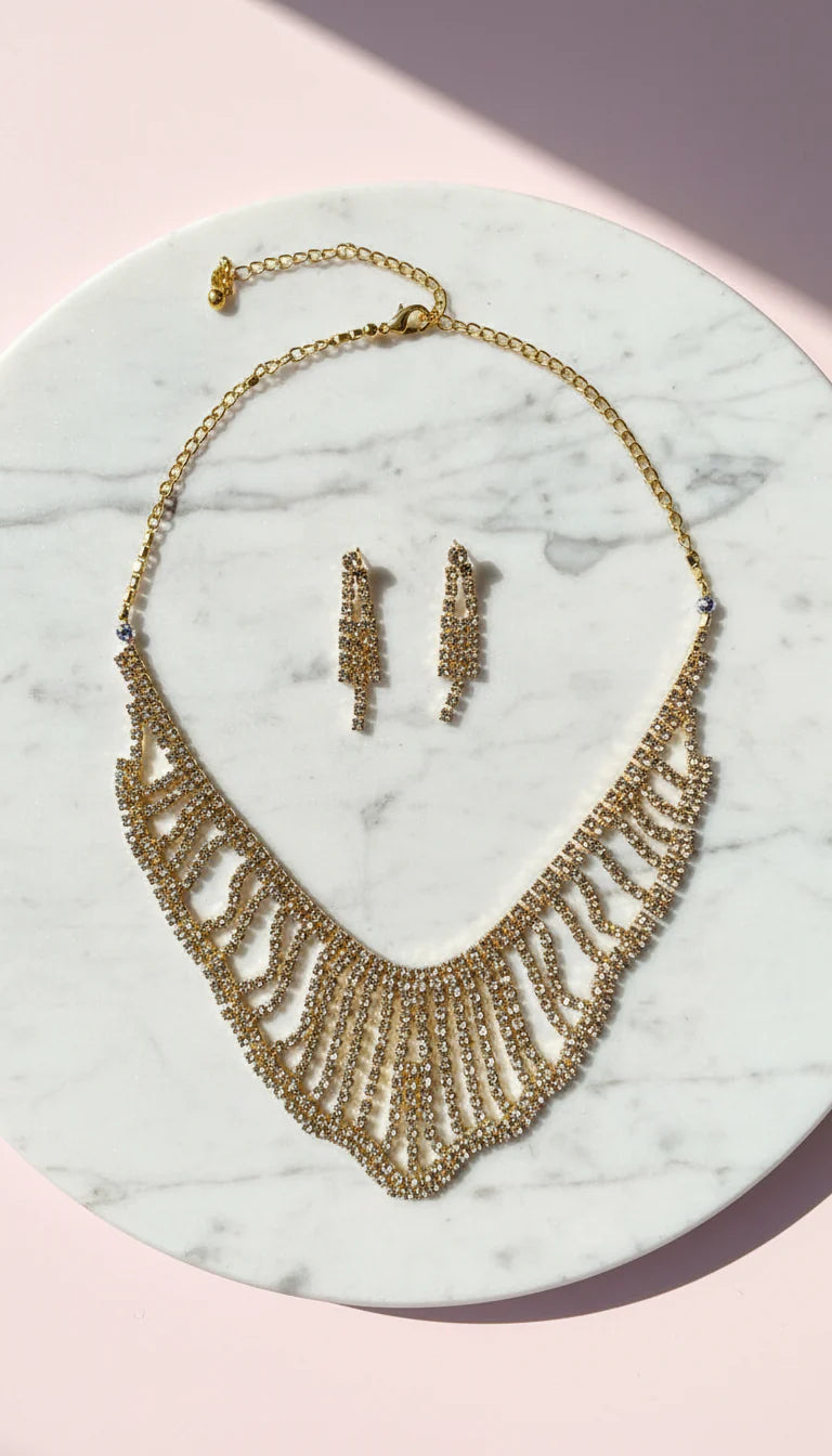 Waterfall Statement Crystal Necklace & Earrings Set