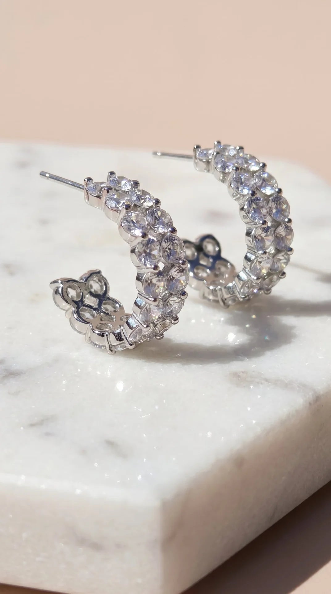 Round Cut Crystal Gold Plated Huggie Hoop Earrings