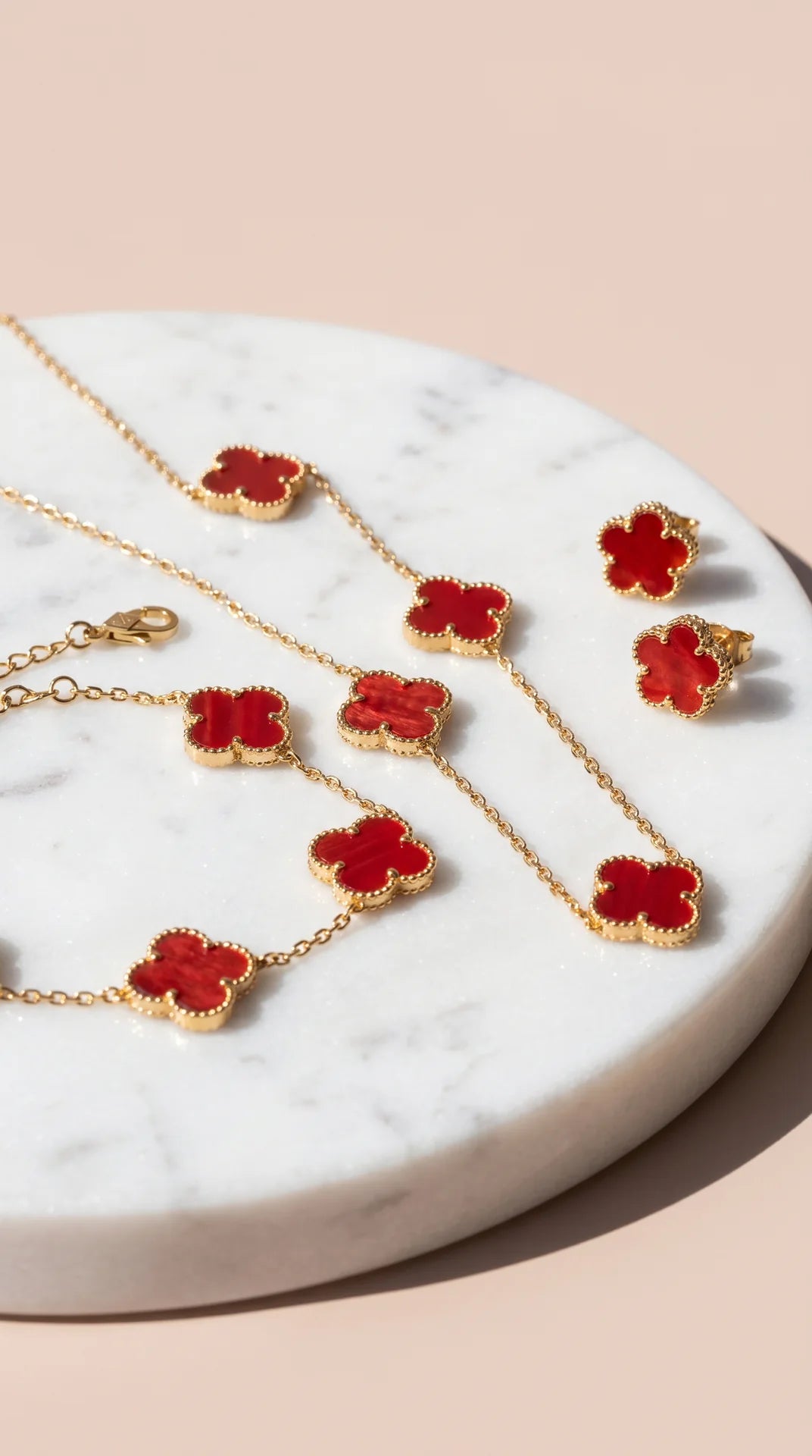 Clover Necklace, Bracelet & Earrings Stainless Steel Set