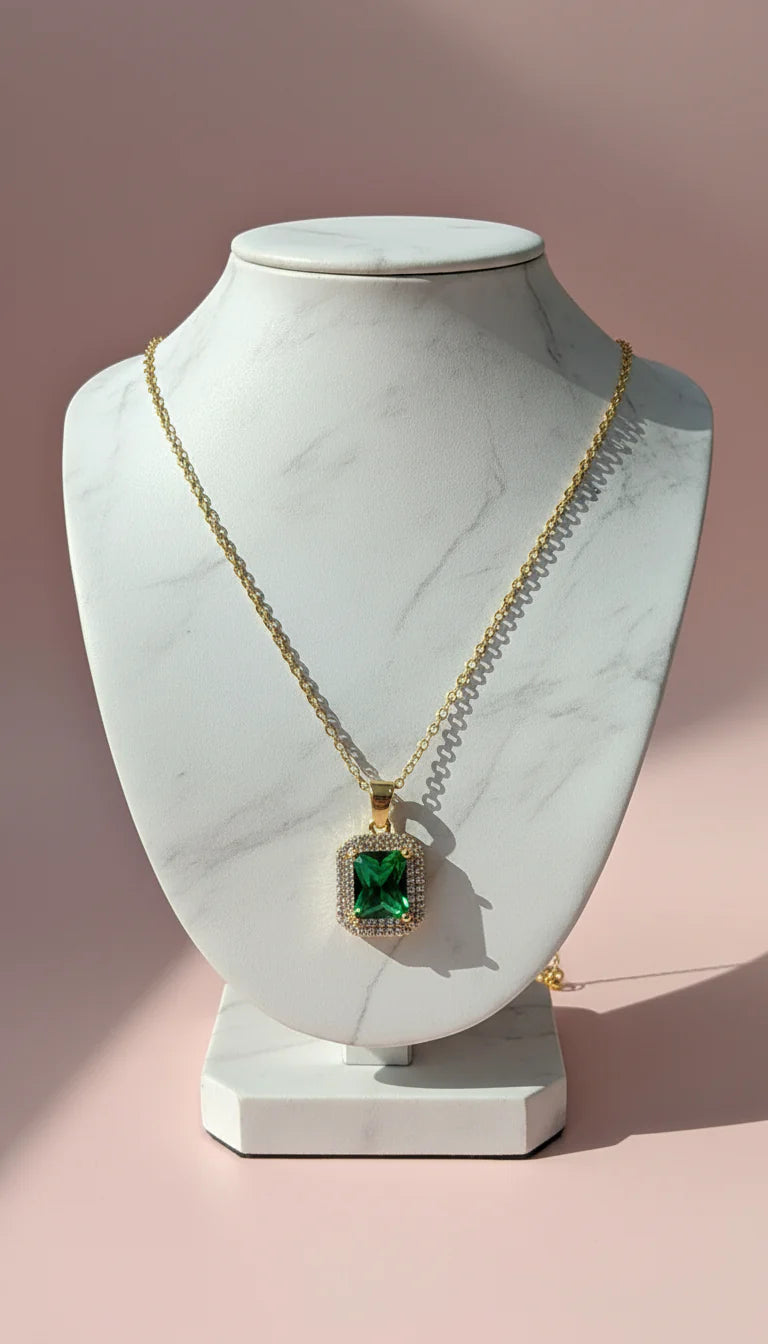 Waterproof Baguette Cut Crystal Pendant Necklace