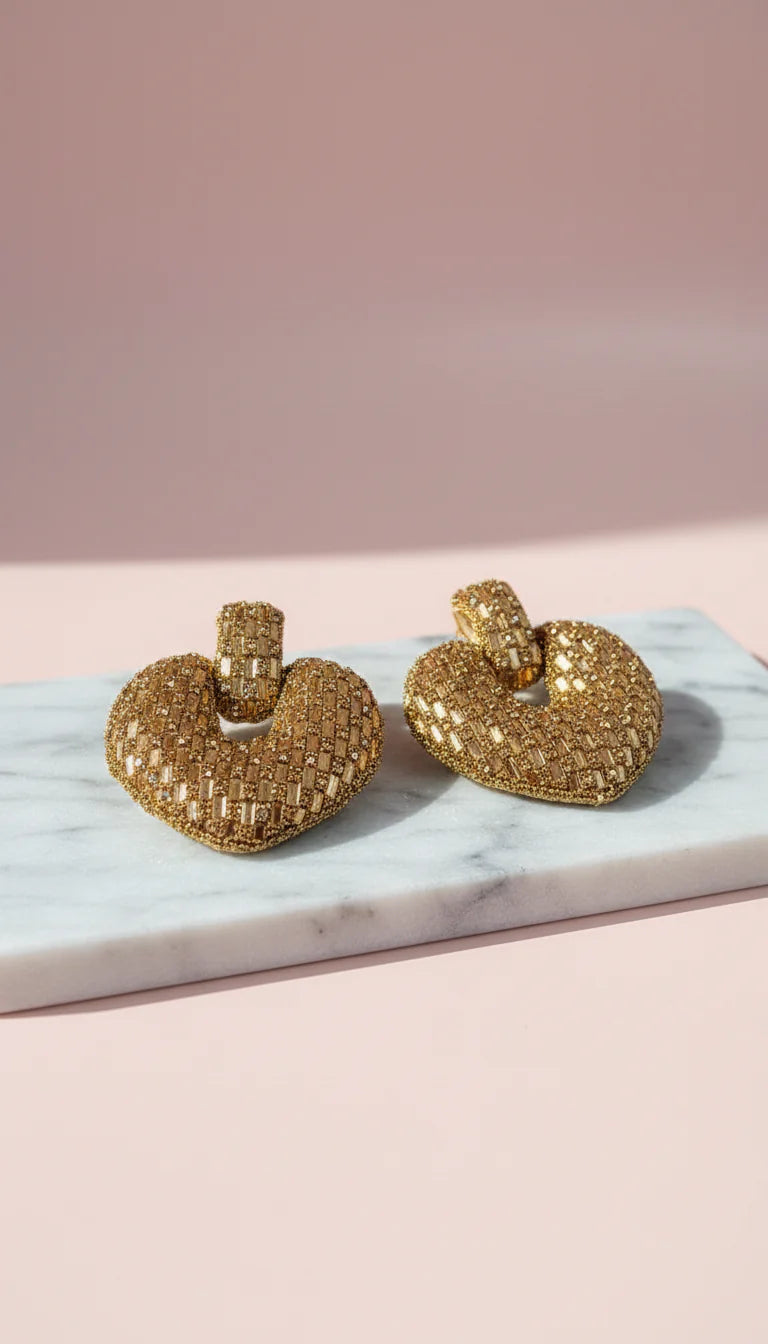 Elixir Collection Gold Crystal Heart Statment Earrings