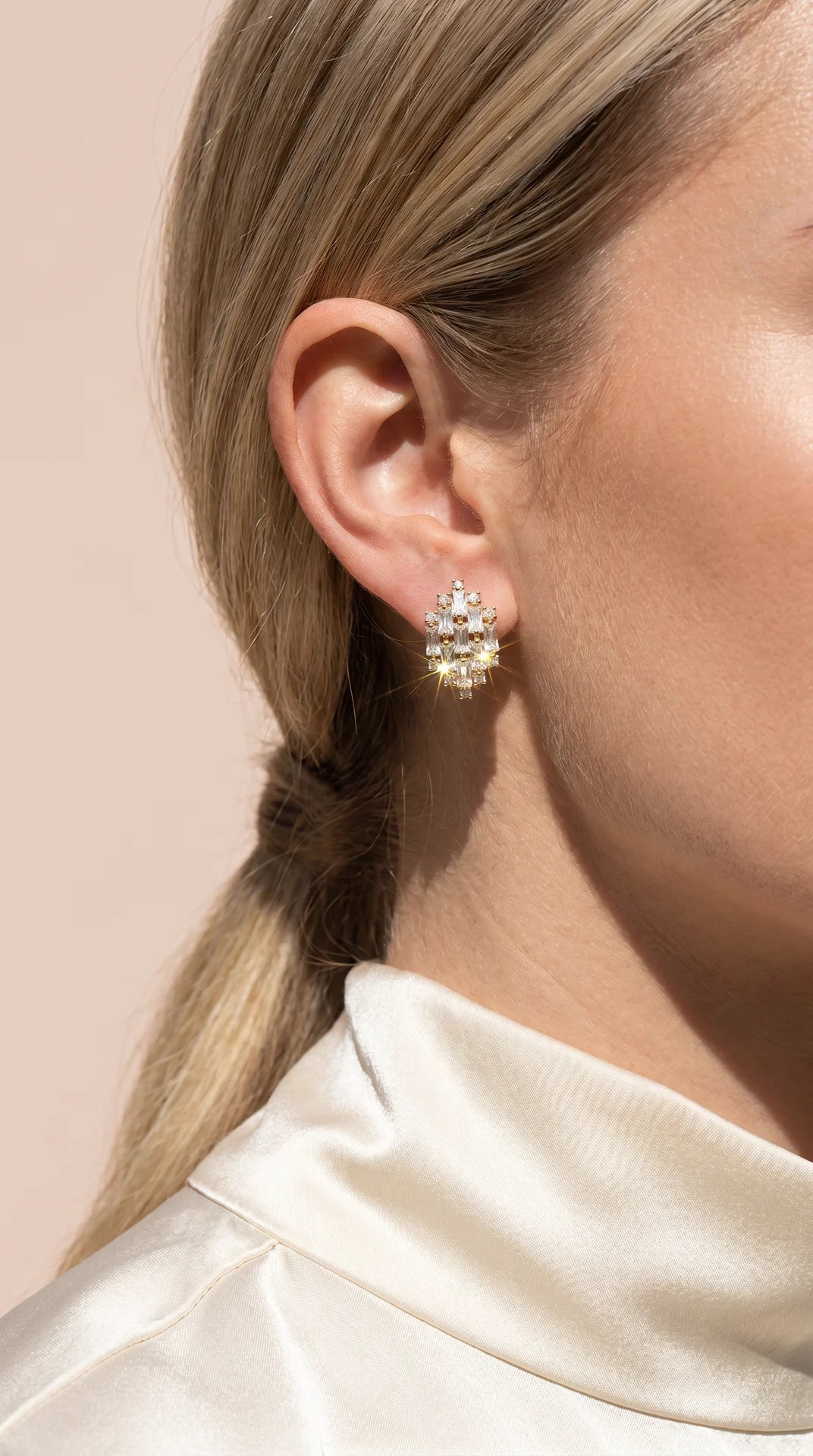 Curved Baguette Cut Crystal Stud Earrings