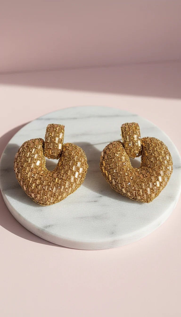 Elixir Collection Gold Crystal Heart Statment Earrings