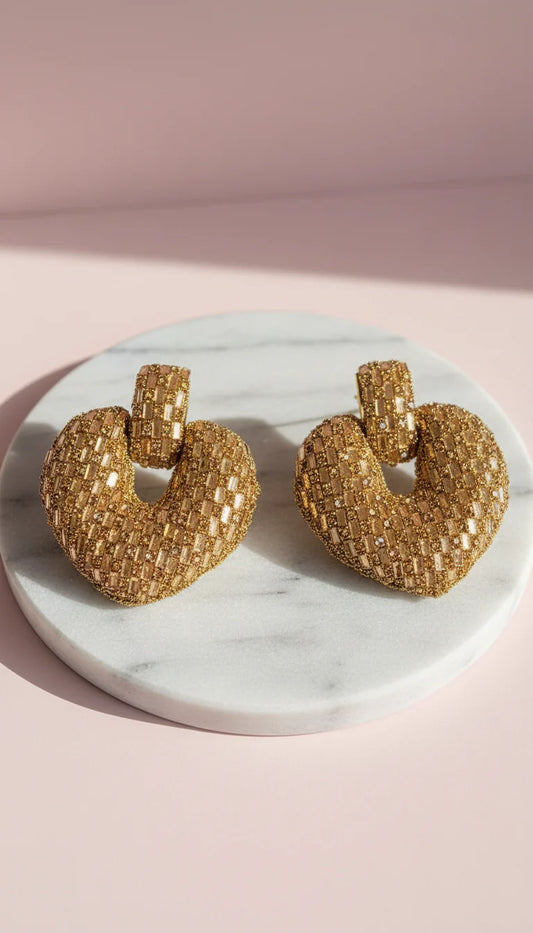 Elixir Collection Gold Crystal Heart Statment Earrings
