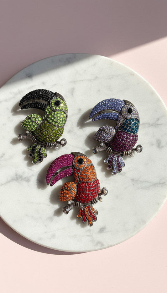 Toucan Bird Crystal Statement Brooch Pin
