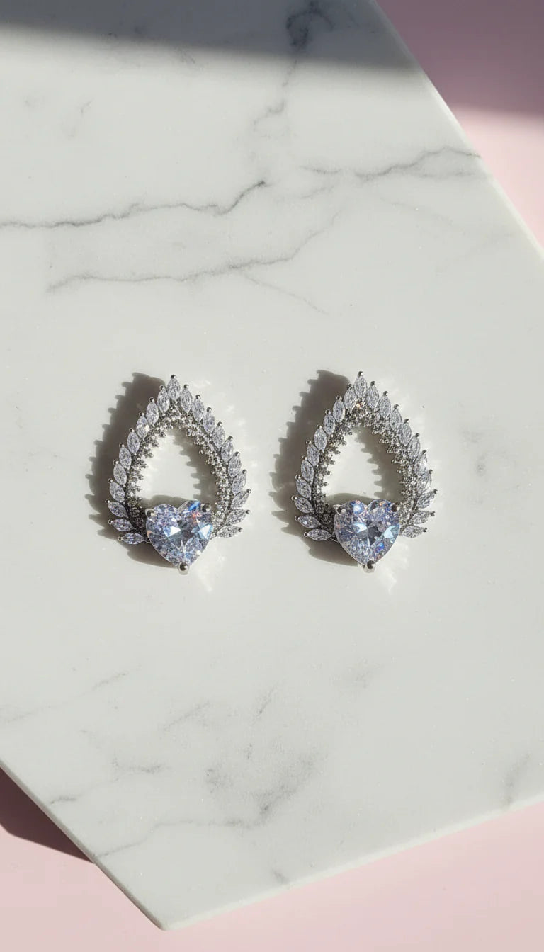 Teardrop Heart Crystal Stud Earrings