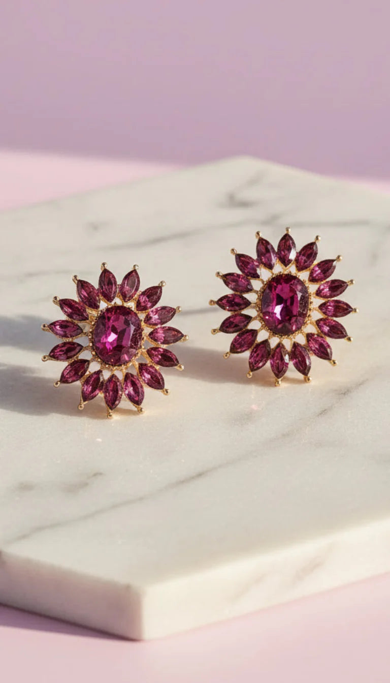 Purple Starburst Crystal Stud Earrings