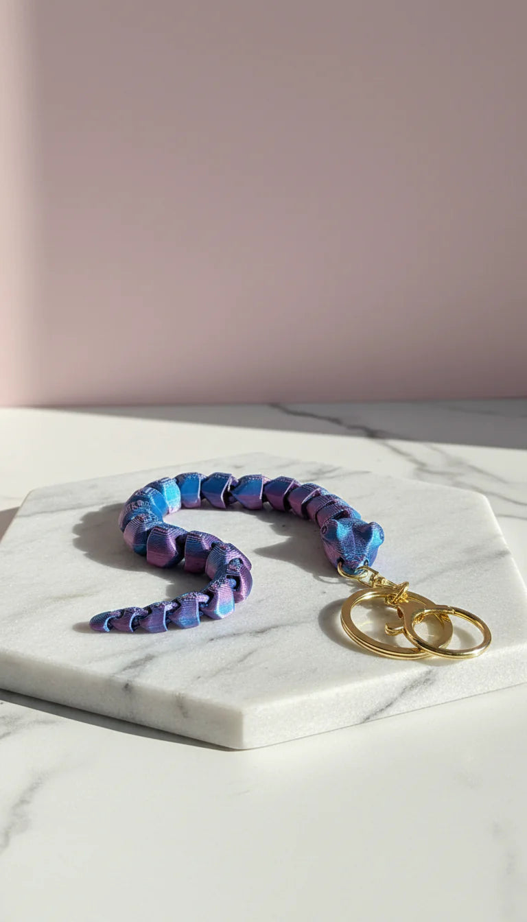 3D Printed Articulated Fantasy Snake : Bioplastic Fidget Key Ring