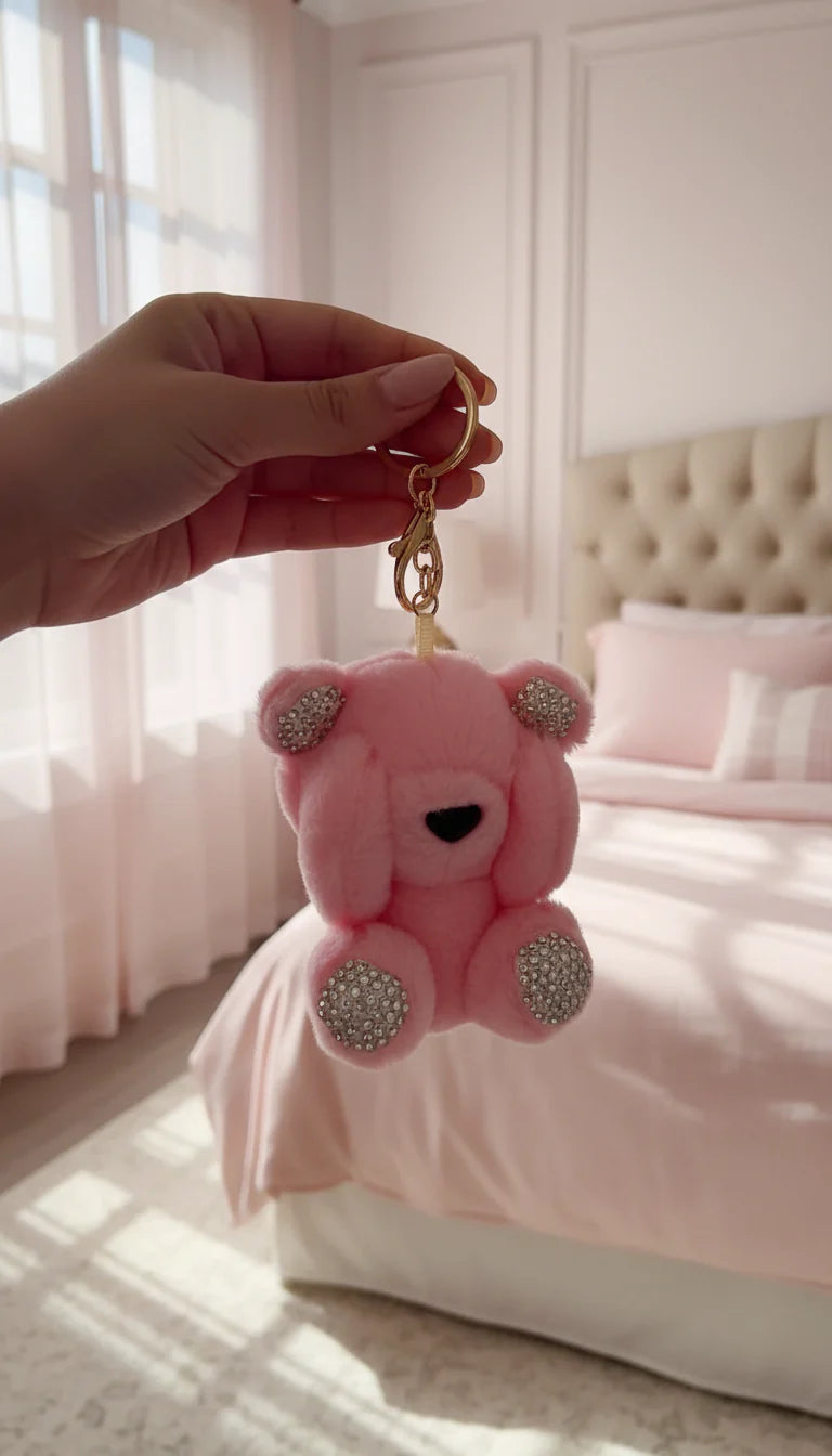 Plush Fluffy Crystal Teddy Key Ring & Bag Charm