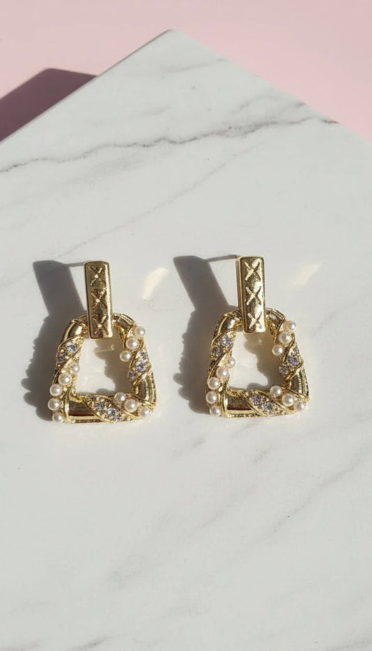 Pearl With Crystal Geometric Drop & Dangle Earrings