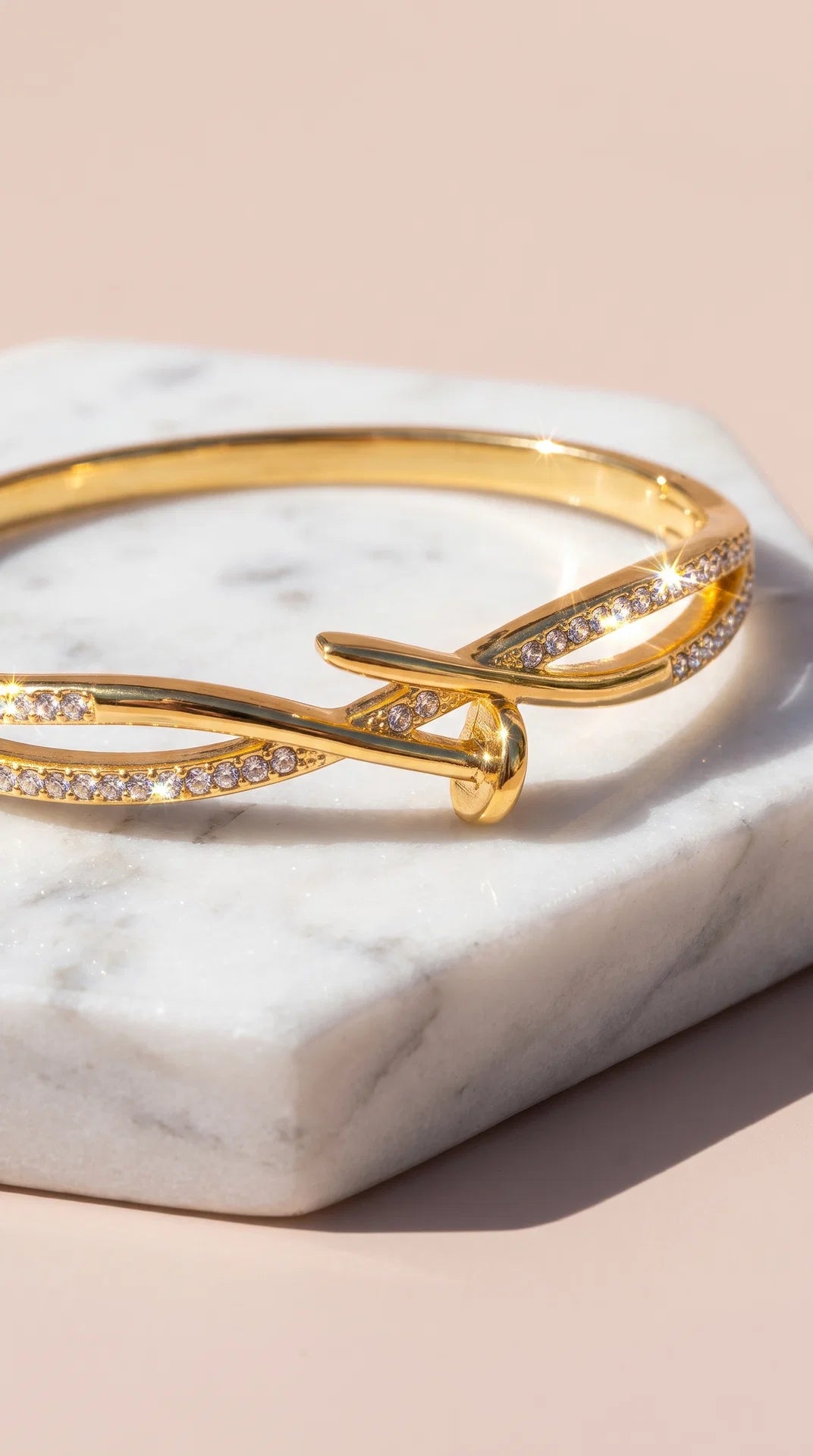 Twisted Crystal Gold Plated Nail Bangle