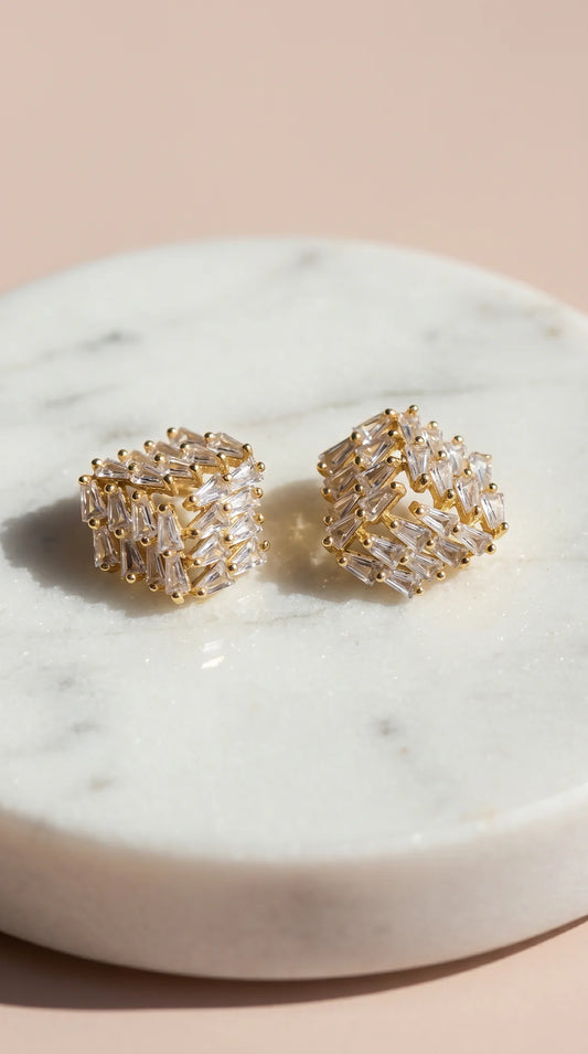Square Faceted Crystal Stud Earrings