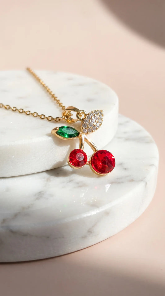 Cherry Gold Plated Steel Crystal Pendant Necklace