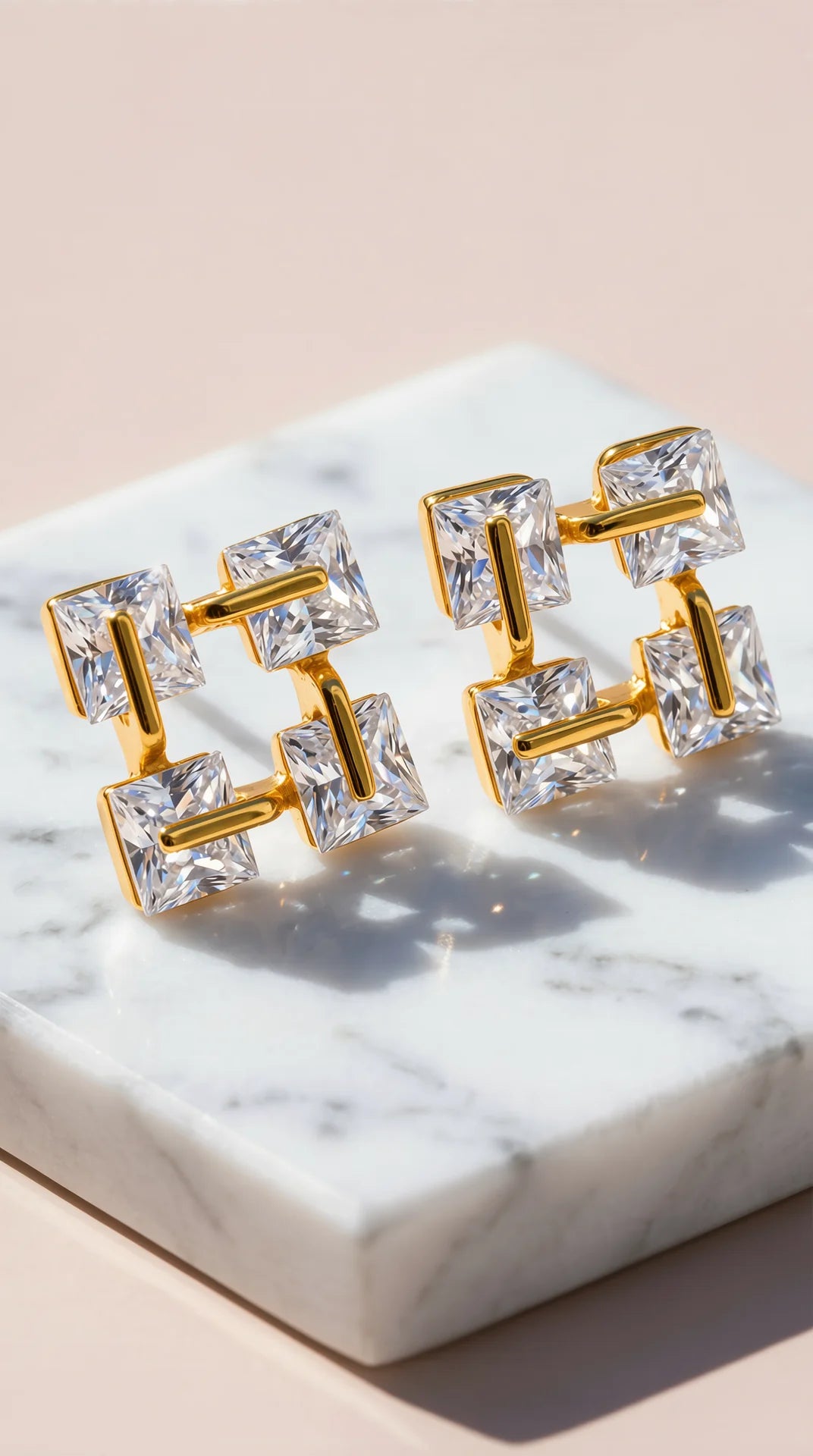 Hollow Square Cut Crystal Stud Earrings