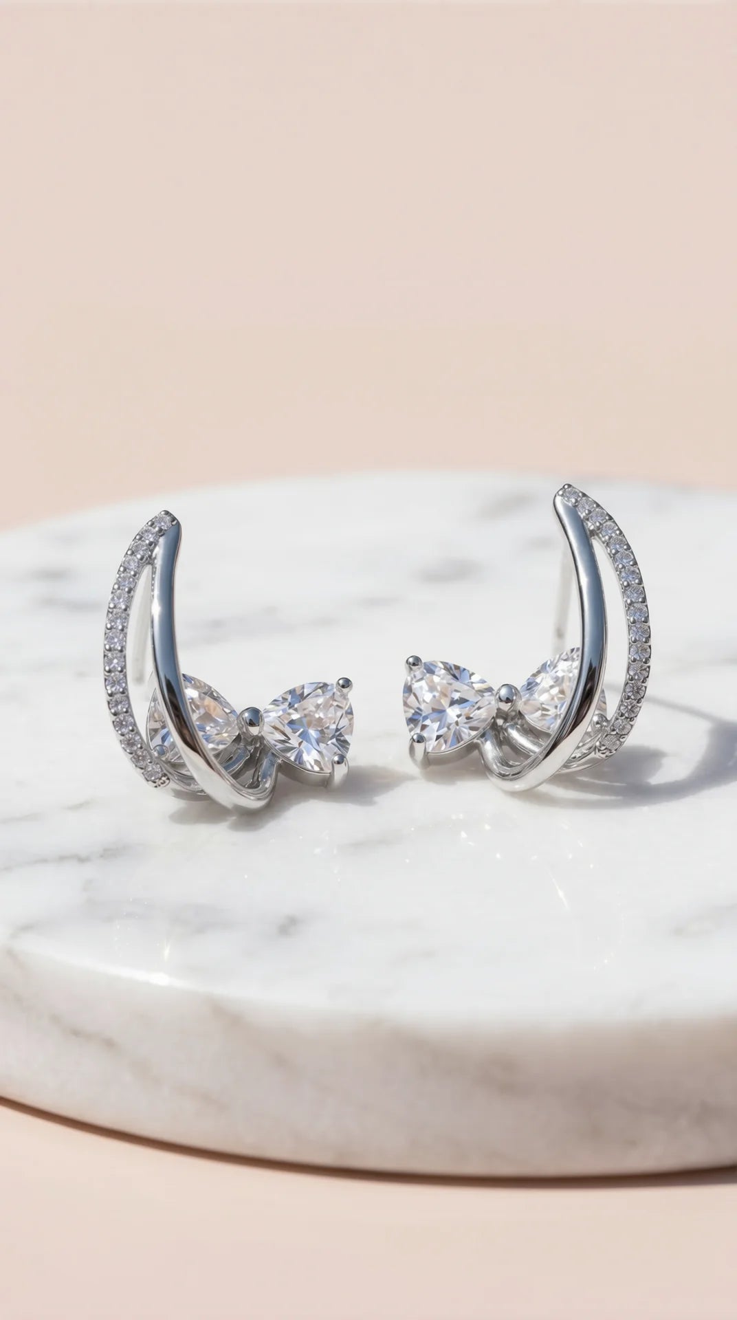 Bow Huggie Crystal Earrings