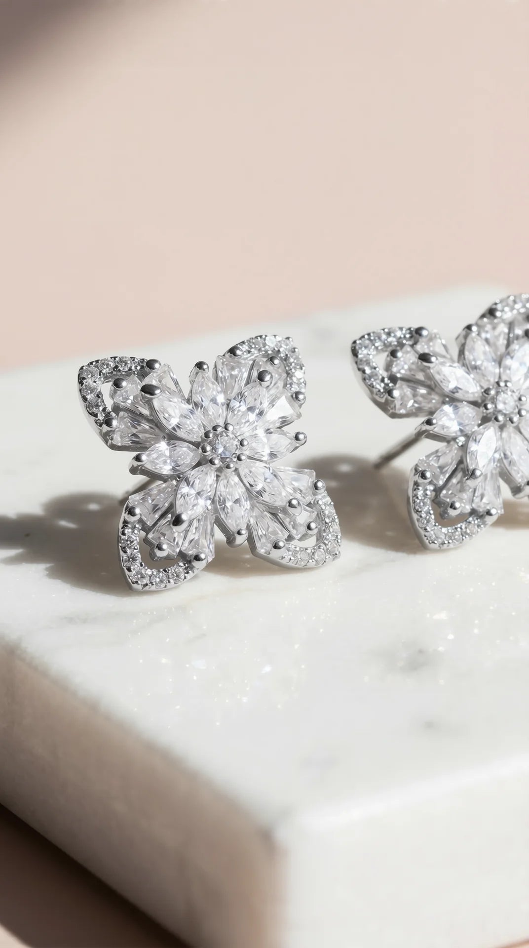 Layered Flower Crystal Stud Earrings