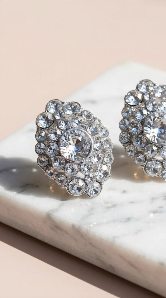 Round Crystal Cluster Stud Earrings