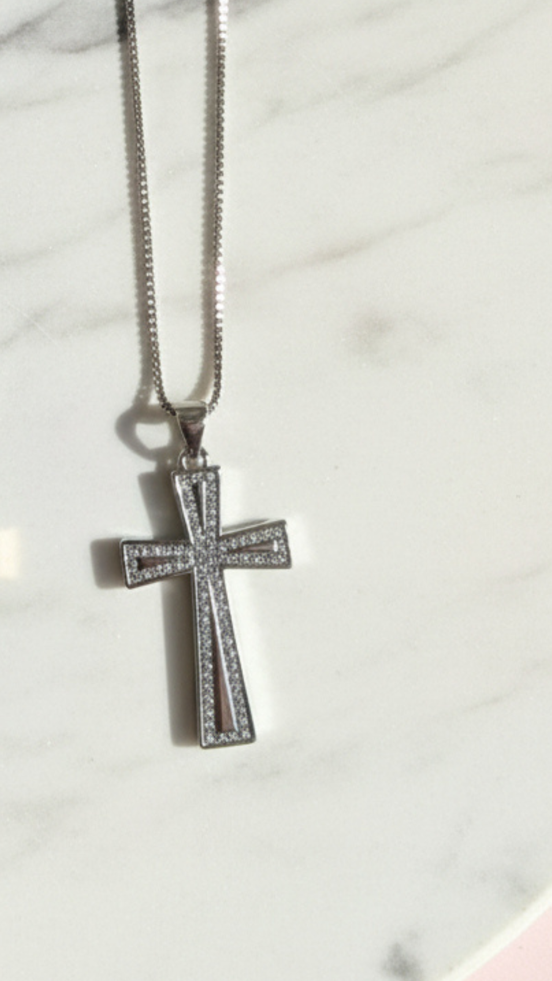 Pavé Crystal Gold Plated Cross Stainless Steel Necklace