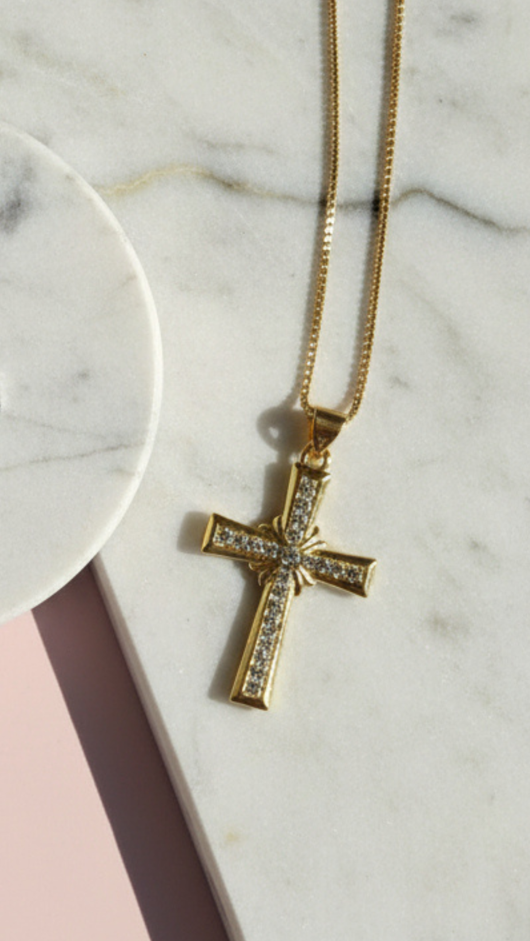Pavé Crystal Gold Plated Cross Stainless Steel Necklace