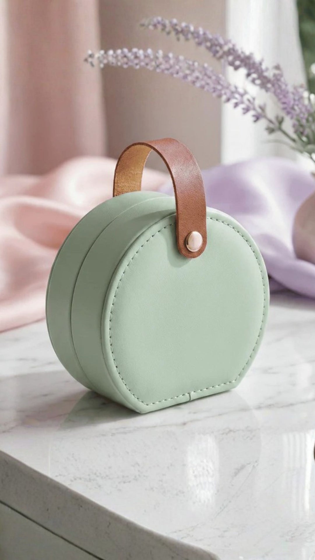 Mini Circular Travel Jewellery Case Compact Jewellery Storage Box