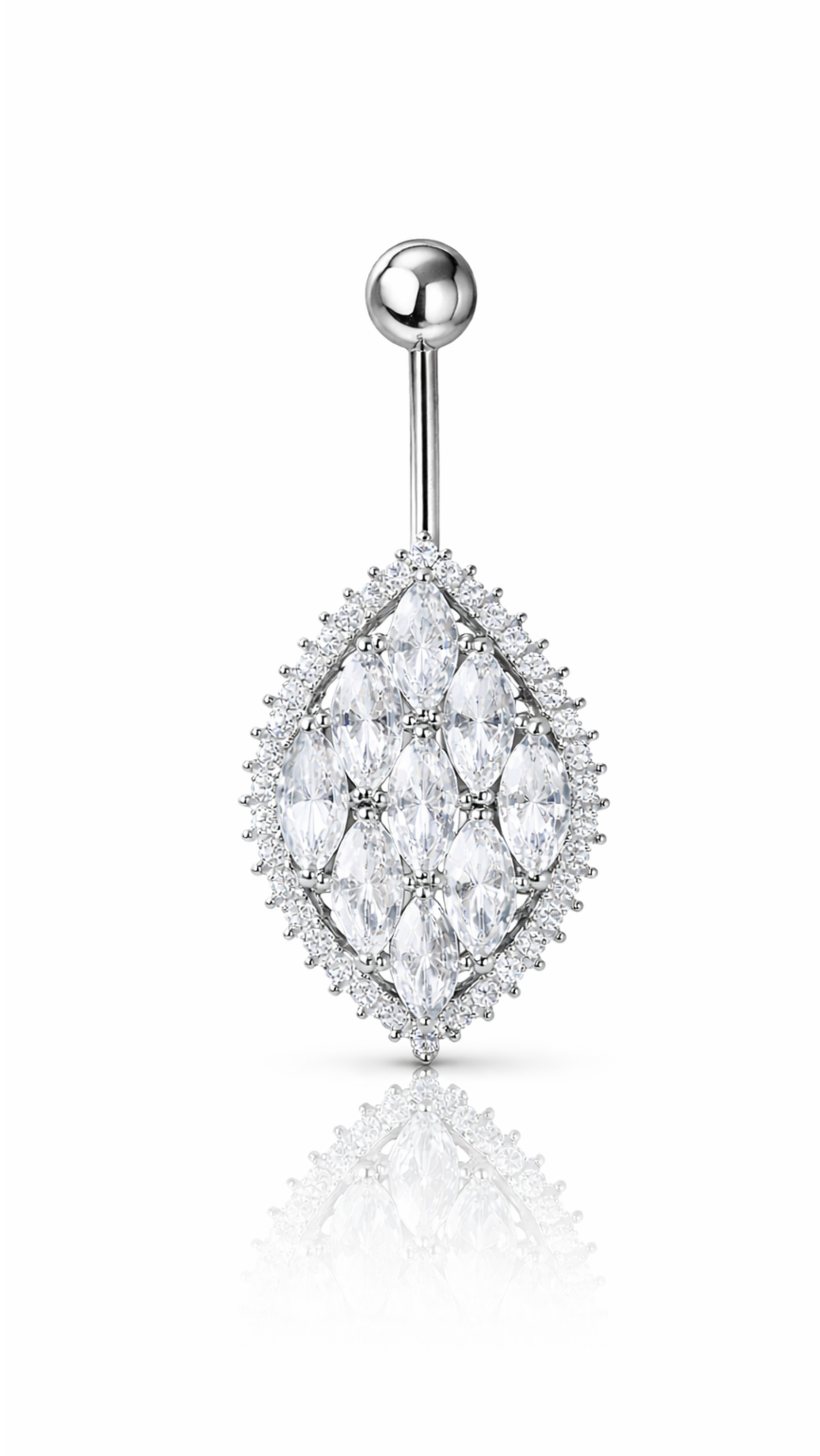 Gold Plated Marquise Statement Stainless Steel Crystal Belly Bar