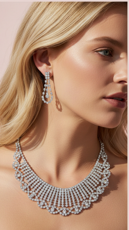 Fringe Bib Crystal Statement Necklace & Earrings Set