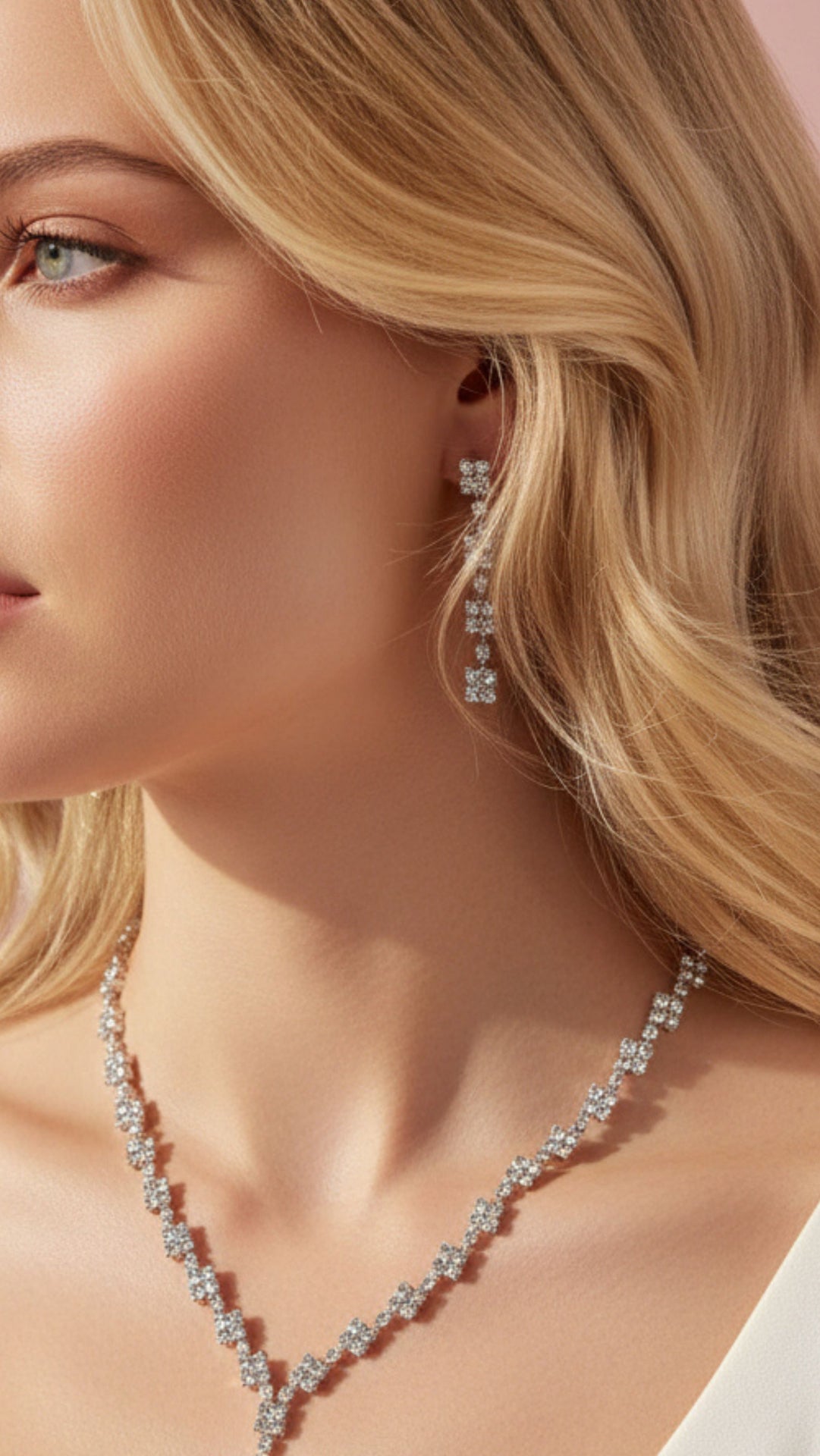 Square Cluster Statement Crystal Necklace & Earrings Set