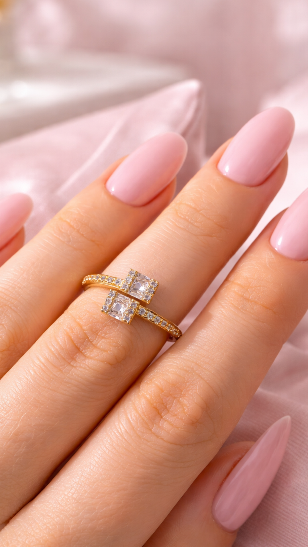 Set Of 12 Double Square Crystal Free Size Stacking Rings
