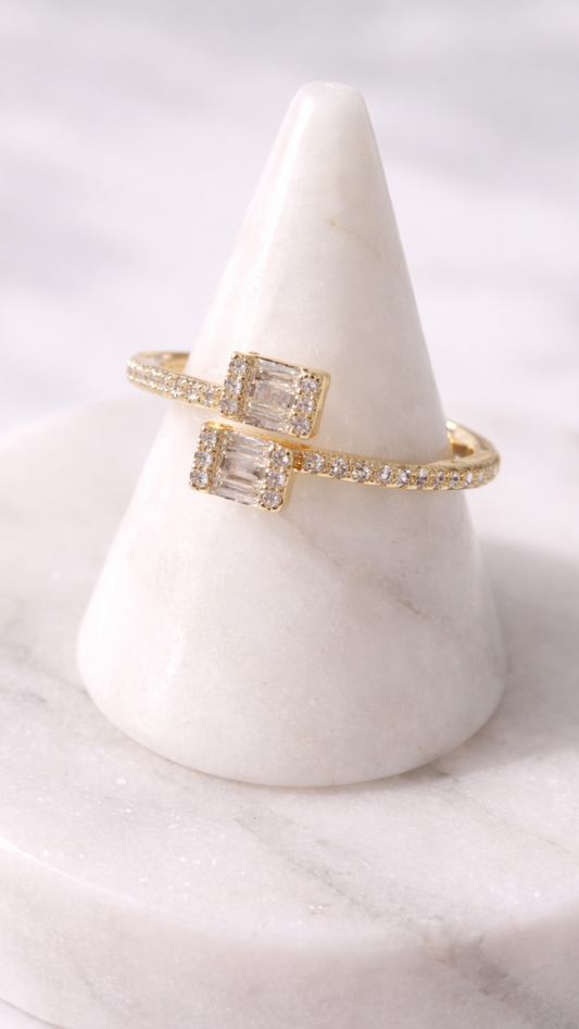 Set Of 12 Double Square Crystal Free Size Stacking Rings