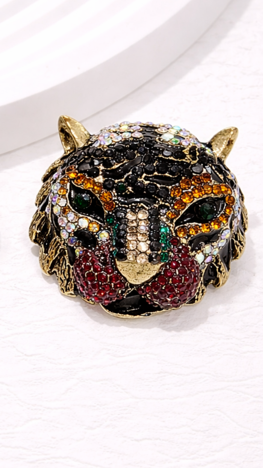 Tiger Head Crystal Brooch Pin Rhinestone Statement Jewellery
