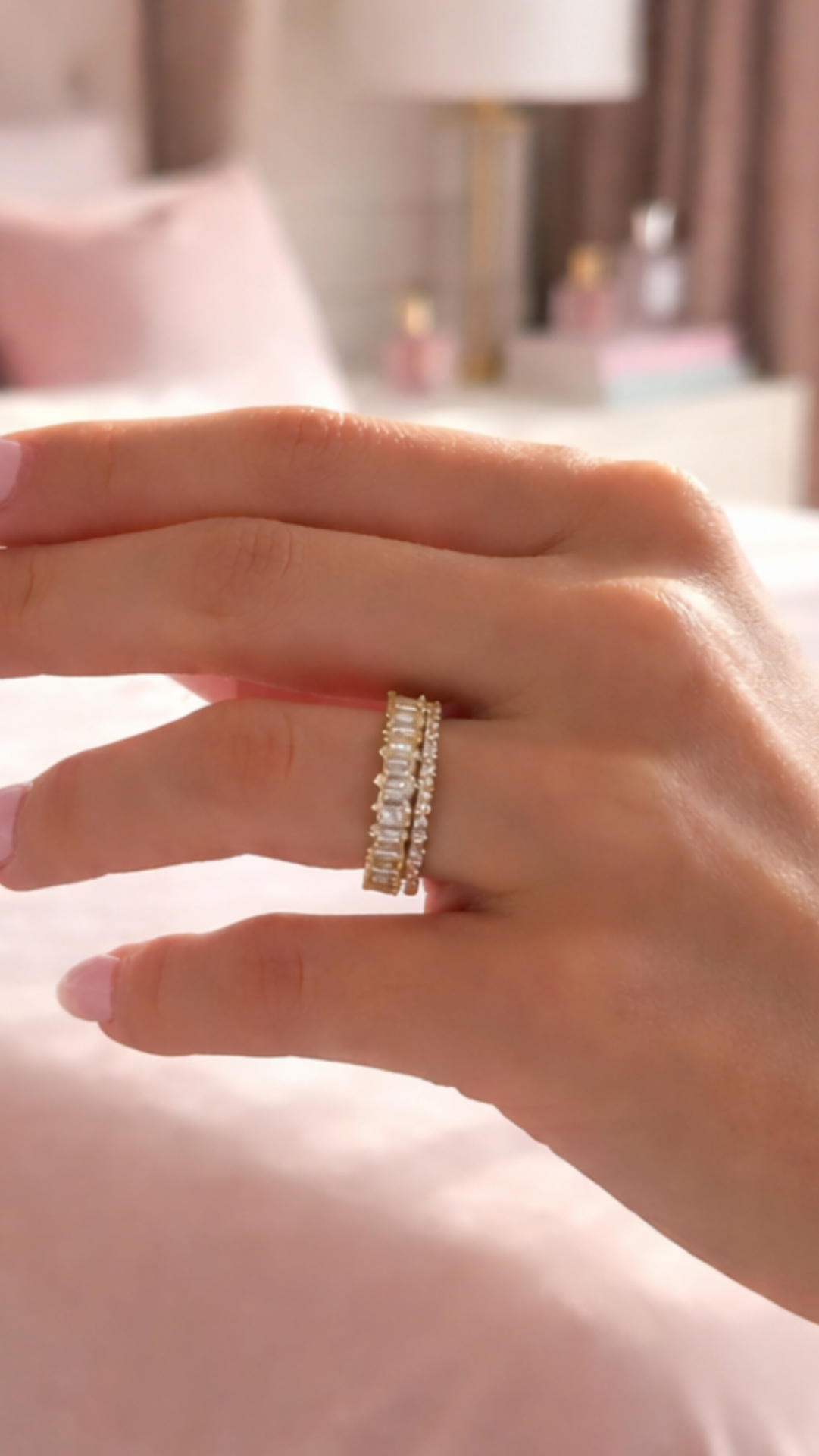 Set Of 12 Double Stack Crystal Freesize Eternity Rings
