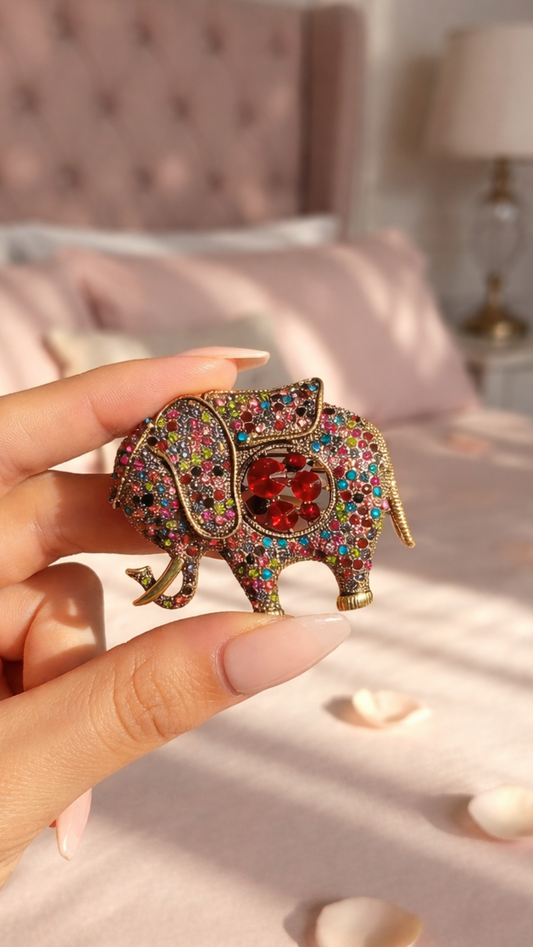 Crystal Elephant Statement Brooch Pin