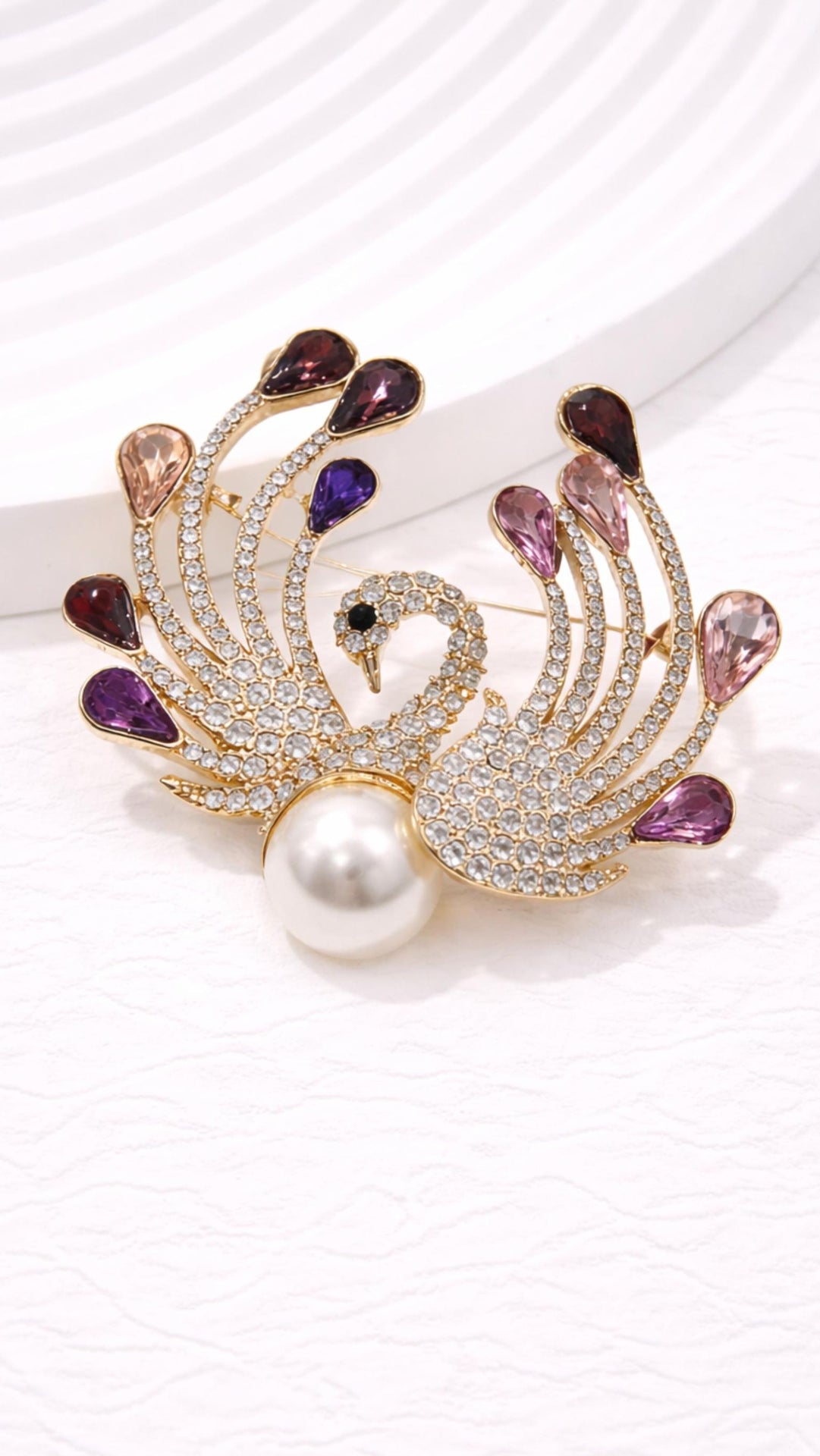 Peacock & Pearl Crystal Brooch Pin Rhinestone Statement Jewellery