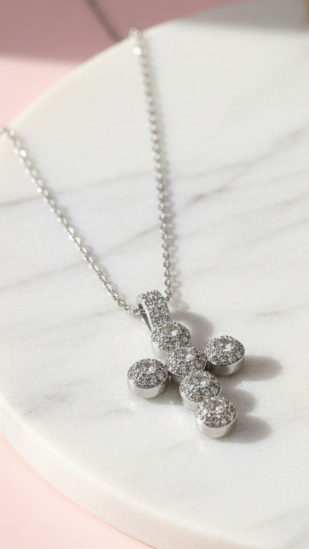 Waterproof Stainless Steel Oval Crystal Cross Necklace