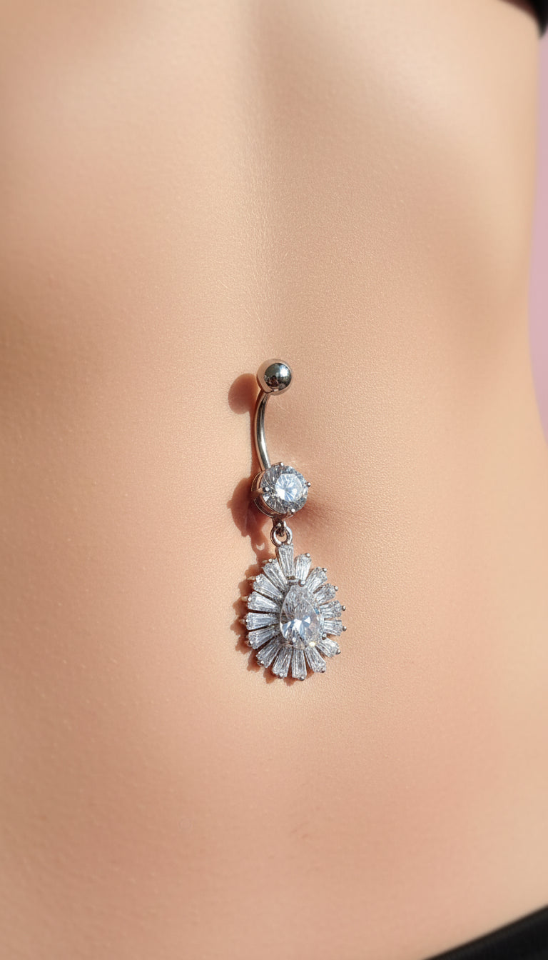 Teardrop Gold Plated Waterproof Stainless Steel Crystal Belly Bar